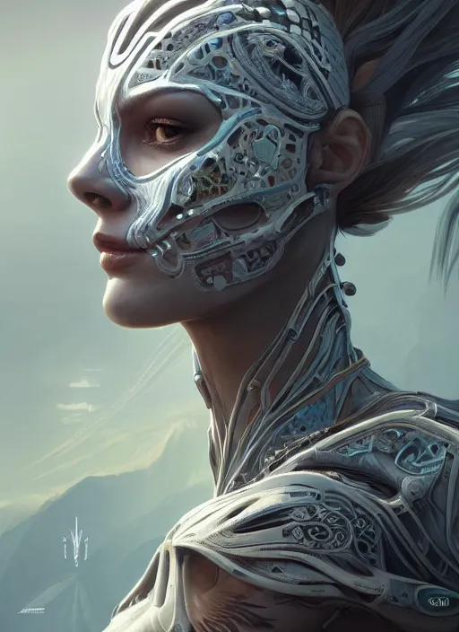Image similar to symmetry!! portrait of silver alien in the style of horizon zero dawn, machine face, intricate, elegant, highly detailed, digital painting, artstation, concept art, smooth, sharp focus, illustration, art by artgerm and greg rutkowski and alphonse mucha, 8 k