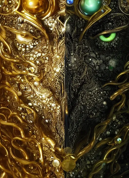 Image similar to best book cover design, glowing silver and golden elements, full close-up portrait of realistic crow with gems, book cover, green forest, white moon, establishing shot, extremly high detail, photo-realistic, cinematic lighting, by Yoshitaka Amano, Ruan Jia, Kentaro Miura, Artgerm, post processed, concept art, artstation, matte painting, style by eddie mendoza, raphael lacoste, alex ross