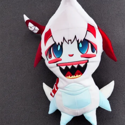 Image similar to cute fumo plush of a shark with sharp and dangerous teeth, anime girl