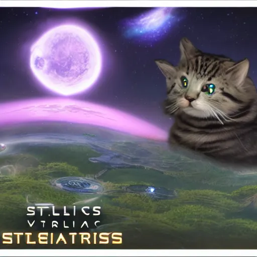 Prompt: Stellaris feline portrait, ringworld arcology background