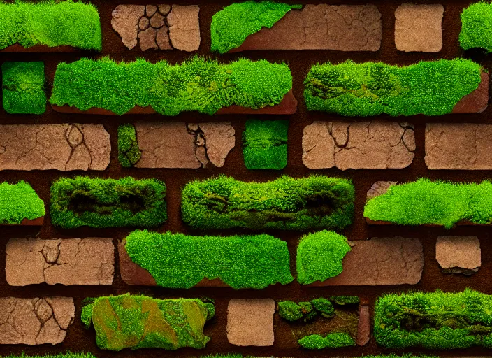 Image similar to texture, brown brick with moss, tileable, ancient, fantasy, elven