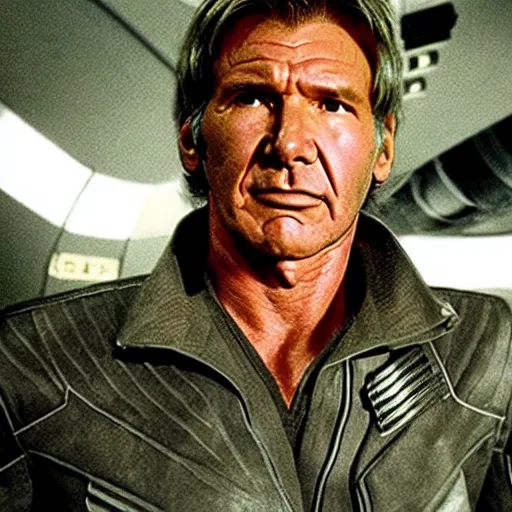 Image similar to A still of Harrison Ford as Commander Adama in Battlestar Galactica (2003)