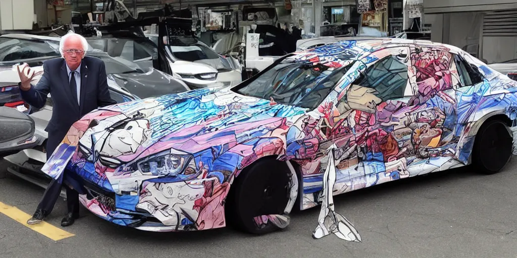 Image similar to bernie sanders, anime car wrap