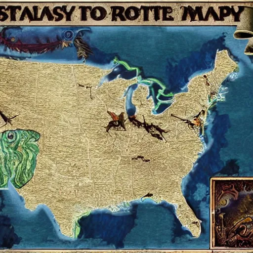 Image similar to A fantasy style map of the USA
