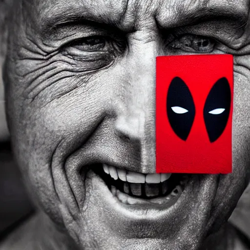 Prompt: Deadpool Face Portrait, 8K Photography by Steve McCurry