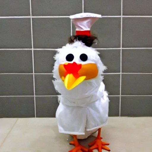 Image similar to chicken with clothes as an inmate