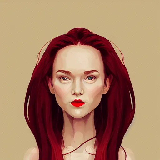 Image similar to girl with medium length red hair. thin face, red lips. centered median photoshop filter cutout vector behance hd jesper ejsing!