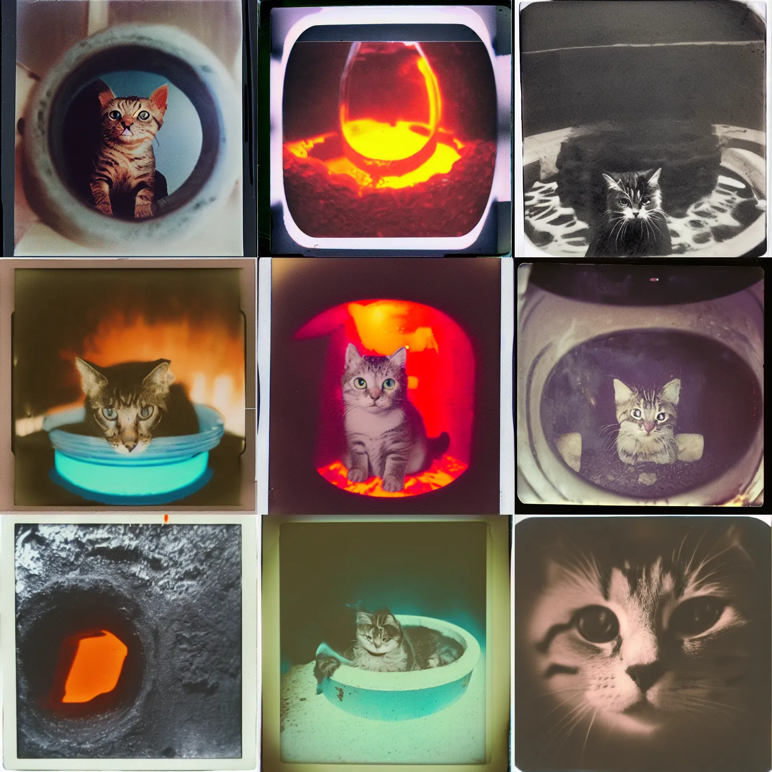 Prompt: kitty in a lava tank, polaroid