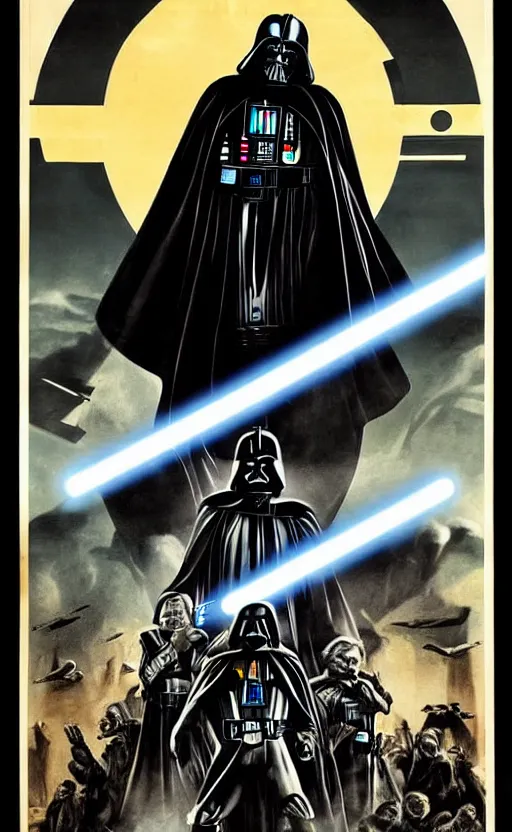 Image similar to a propaganda poster for the galactic empire in star wars, featuring the emperor palpatine, sidious, as a shadow