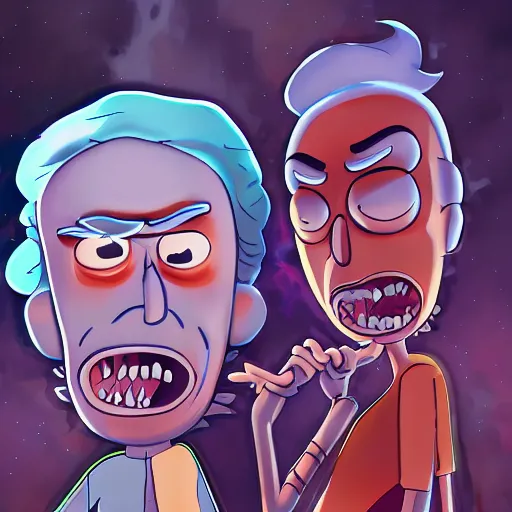 Image similar to rick and morty as humans, highly detailed portrait, digital painting, artstation, concept art, smooth, sharp foccus ilustration, artstation hq