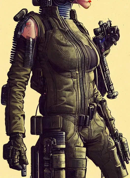 Image similar to cyberpunk mercenary in tactical gear and jumpsuit. portrait by stonehouse and mœbius and will eisner and gil elvgren and pixar. realistic proportions. dystopian. cyberpunk 2 0 7 7, apex, blade runner 2 0 4 9 concept art. cel shading. attractive face. thick lines.