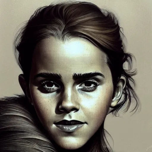 Prompt: Africa, beautiful portrait of Very funny actress Emma Watson like monkey face looking like an old monkey, Emma Watson actress blended monkey face, like , powerful , magic, thunders, dramatic lighting, intricate, wild, highly detailed, digital painting, artstation, concept art, smooth, sharp focus, illustration, art by artgerm and greg rutkowski and alphonse mucha, footage