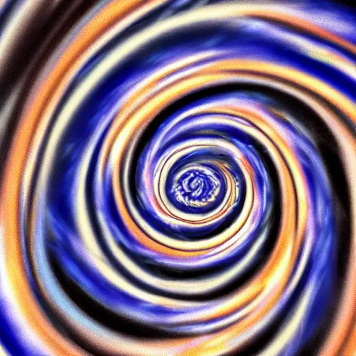 Prompt: an inward twisting spiral descending rapidly into chaos and entropy, extreme detail, gorgeous colors —hd