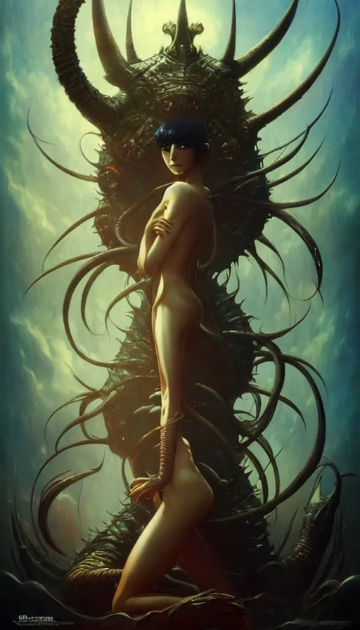 Image similar to exquisite imaginative imposing weird creature movie poster art humanoid anime movie art by : : weta studio tom bagshaw james jean frank frazetta