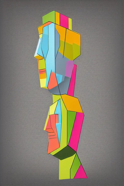 Image similar to abstract cubist moai statue geometric cutout digital illustration cartoon colorful beeple