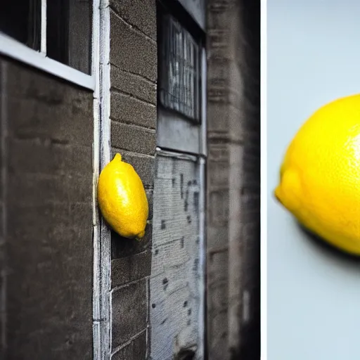 Image similar to closeup portrait of a Lemon , new york back street , by Steve McCurry and David Lazar, natural light, detailed face, CANON Eos C300, ƒ1.8, 35mm, 8K, medium-format print