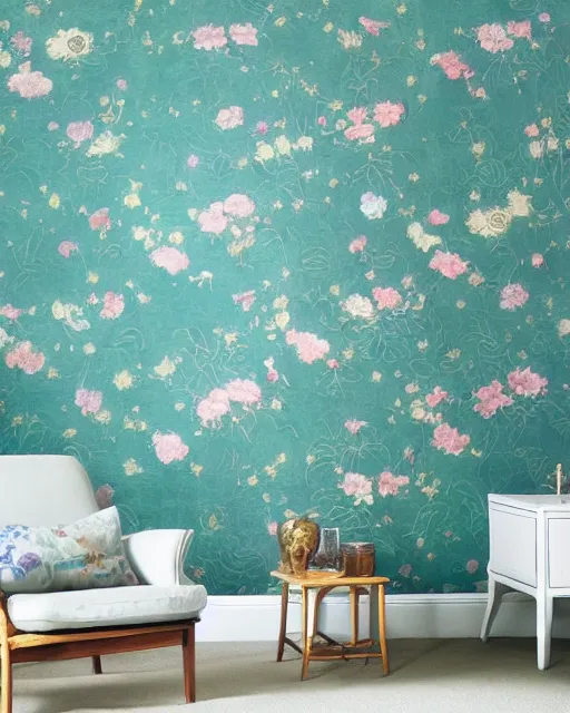 Prompt: astral flowers, chinoiserie wallpaper, dreamworks