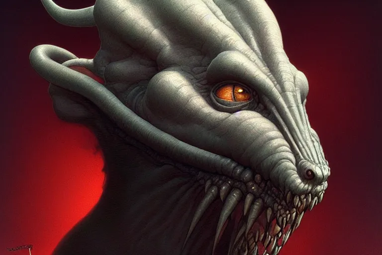 Prompt: anthropomorphic devil's curve head in simple ratfat andy cohen tap, intricate, elegant, highly detailed creature, wide angle, digital painting, artstation, concept art, sharp focus, illustration, art by artgerm, bob eggleton, stephen hickman, richard corben, wayne barlowe, greg rutkowski, alphonse mucha, 8 k