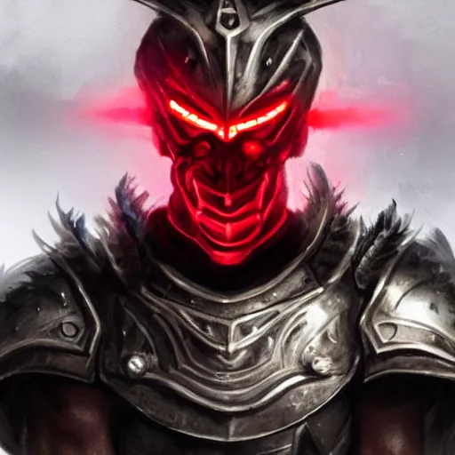 Image similar to a highly detailed portrait of a man wearing a epic armor with glowing red eyes concept art