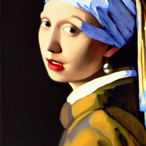 Image similar to painting of Elon Musk with shades on, smoking a cigar posed in the style of ‘Johannes Vermeer\'s girl with a pearl earring’ hyperrealistic, moody lighting, golden hour