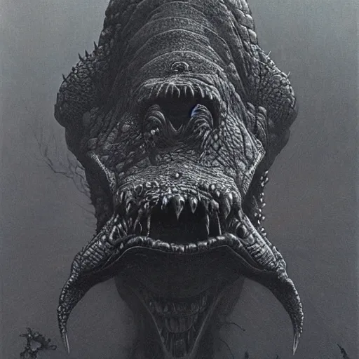 Image similar to Evil Alligator by zdzisław beksiński