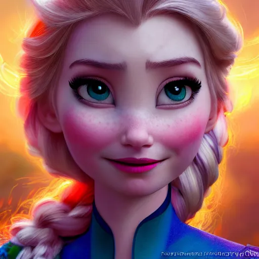 Image similar to Playful Elsa from Frozen, mid-shot, fantasy, medieval, vivid colors, elegant, concept art, sharp focus, beautiful face, digital art, Hyper-realistic, 4K, Unreal Engine, Highly Detailed, HD, Dramatic Lighting by Brom, trending on Artstation