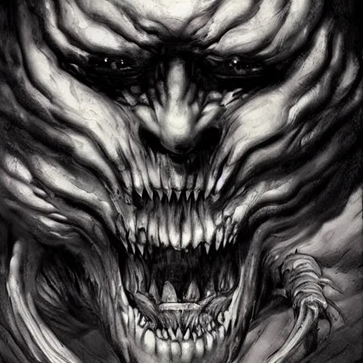 Prompt: the scariest monster in all the land, digital painting, masterpiece by rembrandt and thomas kinkade and frank frazetta and kentaro miura, by reiq and tite kubo, stylized yet realistic faces and anatomy, advanced lighting technology, beautiful, gorgeous brush strokes