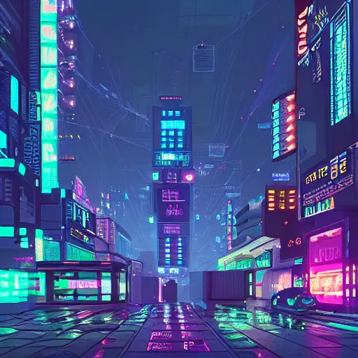 Image similar to pixel art cyberpunk city at night by beeple, neon lights, very detailed, flying cars, blade runner 2 0 4 9