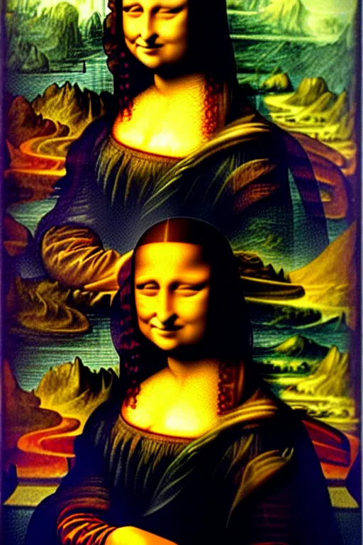 Prompt: the mona lisa made of metal and machinery and wiring