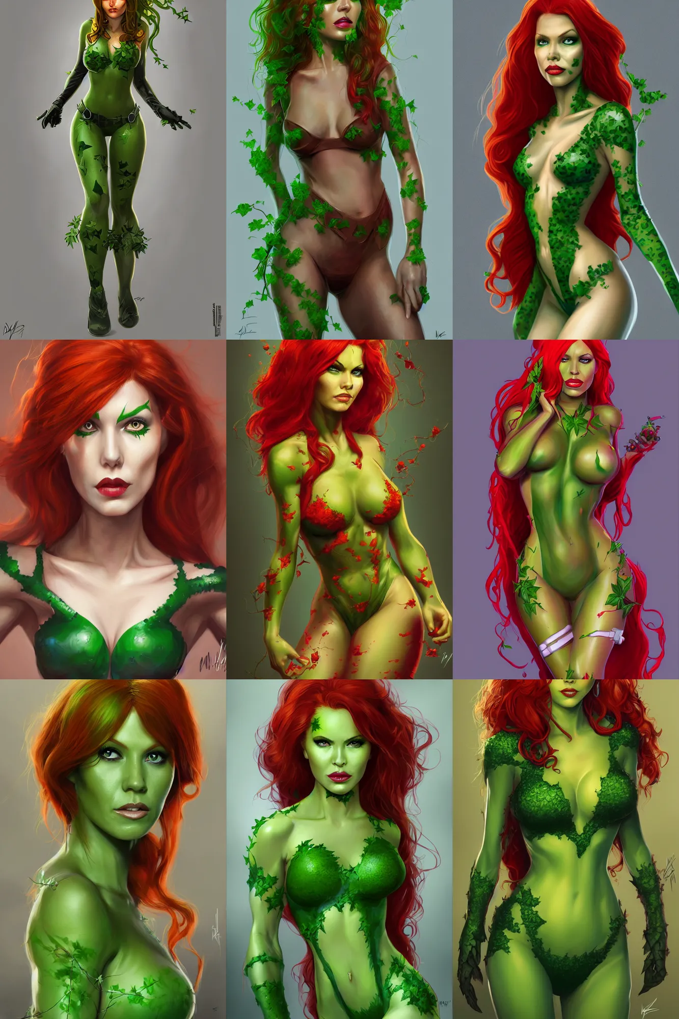 Prompt: full length portrait of poison ivy from dc by malgorzata kmiec, highly detailed, portrait, scifi, digital painting, artstation, concept art, smooth, sharp focc