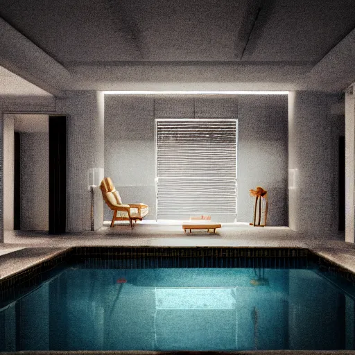 Image similar to 3 d octane render of a liminal space, liminal spaces, backrooms, pool rooms, chibi ryan gosling in the backrooms, octane render, 8 k, 4 k