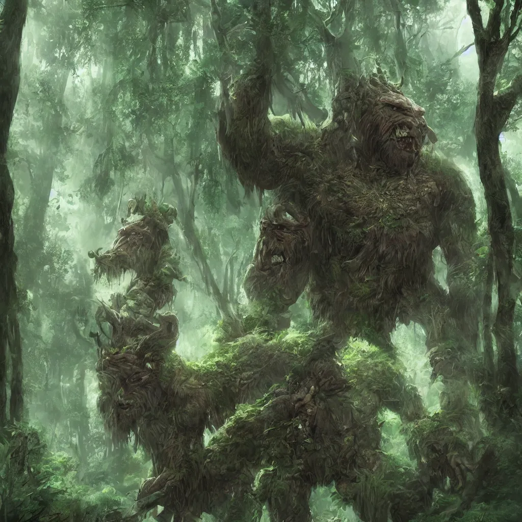 Image similar to a giant troll in the forest. fantasy art. artstation detailed. 4k