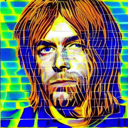 Image similar to kurt cobain op art,