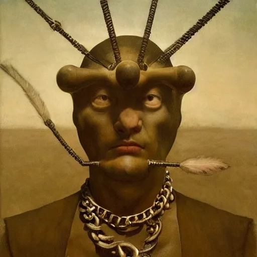 Image similar to Feathers Eyes Beak beak neck Exterior Desert Oasis ripped physique demonic vulture wearing a man costume whilst wearing chains leg irons giorgio de chirico giotto leonardo da vinci Jan Van eyck bastien lecouffe-deharme zdizlaw beksinski odd nerdrum dragan bibin john steuart curry dan witz