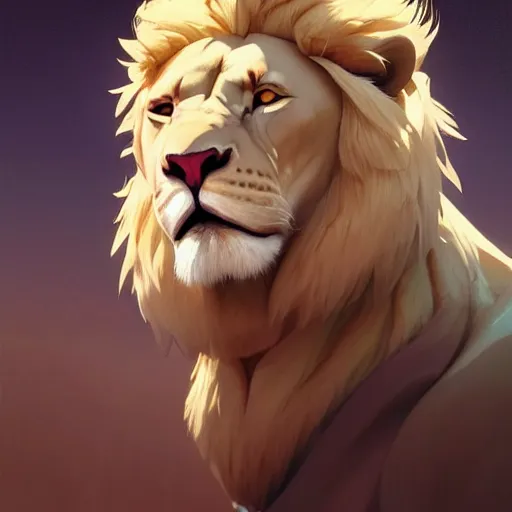 Image similar to portrait of an anthro albino lion, game design fanart by concept artist gervasio canda, behance hd by jesper ejsing, by rhads, makoto shinkai and lois van baarle, ilya kuvshinov, rossdraws global illumination radiating a glowing aura global illumination ray tracing hdr render in unreal engine 5