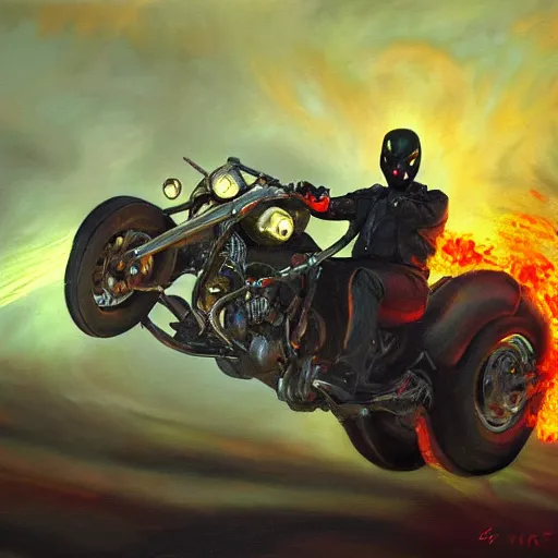 Image similar to Ghost Rider oil painting, 8K, study light