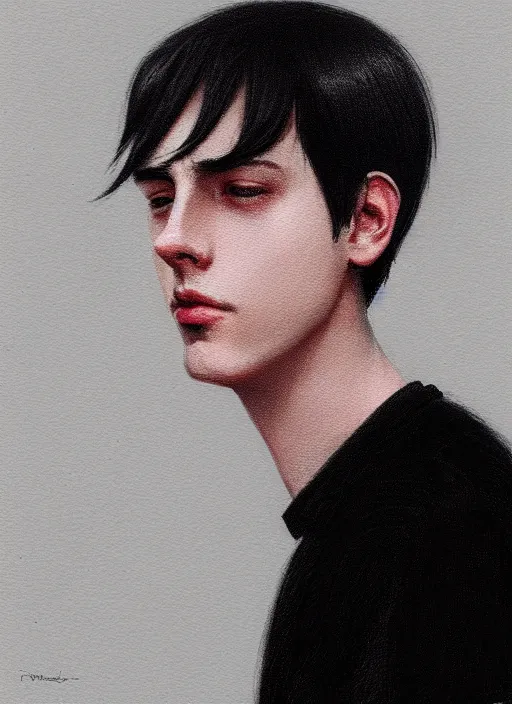 Image similar to portrait of teenage jughead jones wearing a light grey crown, photorealistic, crown, eyes closed, crown, black hair, intricate, elegant, glowing lights, highly detailed, digital painting, artstation, concept art, smooth, sharp focus, illustration, art by wlop, mars ravelo and greg rutkowski