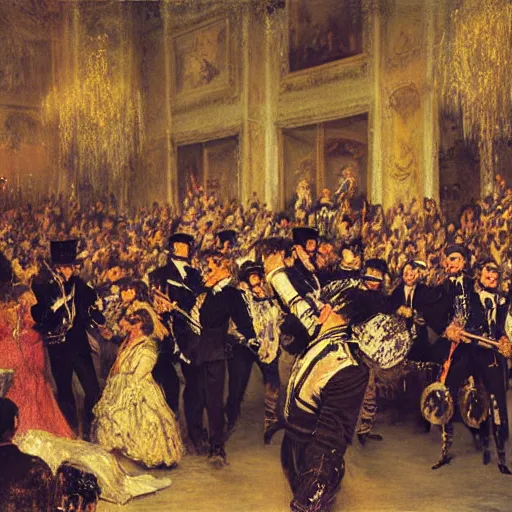 Image similar to a painting of a band show by Adolph Menzel