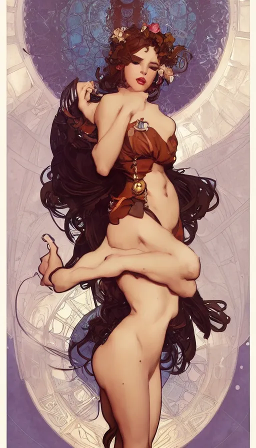 Image similar to diva in a cute pinup pose by artgerm, greg rutkowski and alphonse mucha, concept art, matte, intricate, full body, epic composition