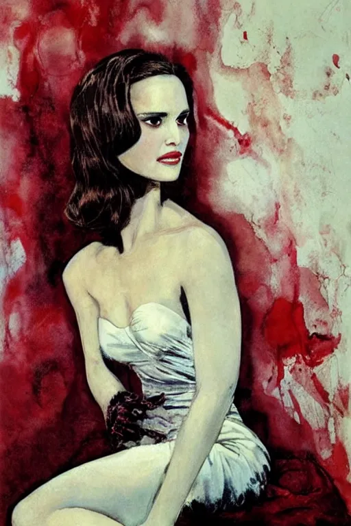 Prompt: elegant romantic portrait of natalie portman by jeffery catherine jones and frank frazetta