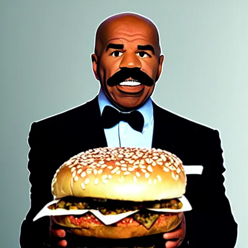 Image similar to steve harvey on the set of pulp fiction eating a cheeseburger