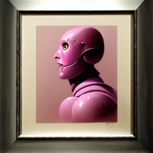 Image similar to pink robot artist artist painting a self portrait, by john howe