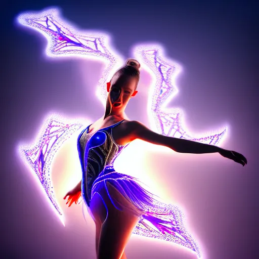 Prompt: photography of a hyper realistic and highly detailed complex fantasy lightnings ballerina electrical energy printed in it. intricate, professional digital art, unreal engine 5 8 k rendering, stunning, artstation