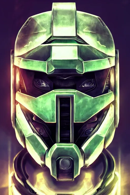 Image similar to robot ninja mask helmet halo master chief radiating a glowing aura global illumination ray tracing hdr fanart arstation by ian pesty and katarzyna da „ bek - chmiel