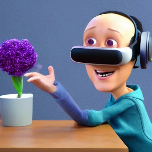 Prompt: realistic adult pixar character wearing virtual reality