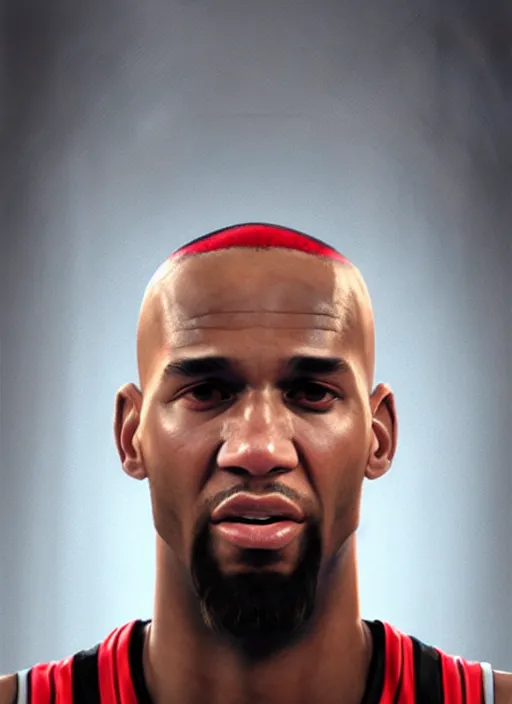 Prompt: a 3 d rendered portrait of an 9 0's nba basketball player by artist hadi karimi, wlop, artgerm, greg rutkowski, serious expression, dramatic lowkey studio lighting, accurate skin textures, octane renderer, hyperrealism, zbrush, cgsociety, aesthetically pleasing and harmonious vinatge colors