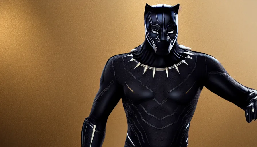 Image similar to white and gold black panther suit, hyperdetailed, artstation, cgsociety, 8 k