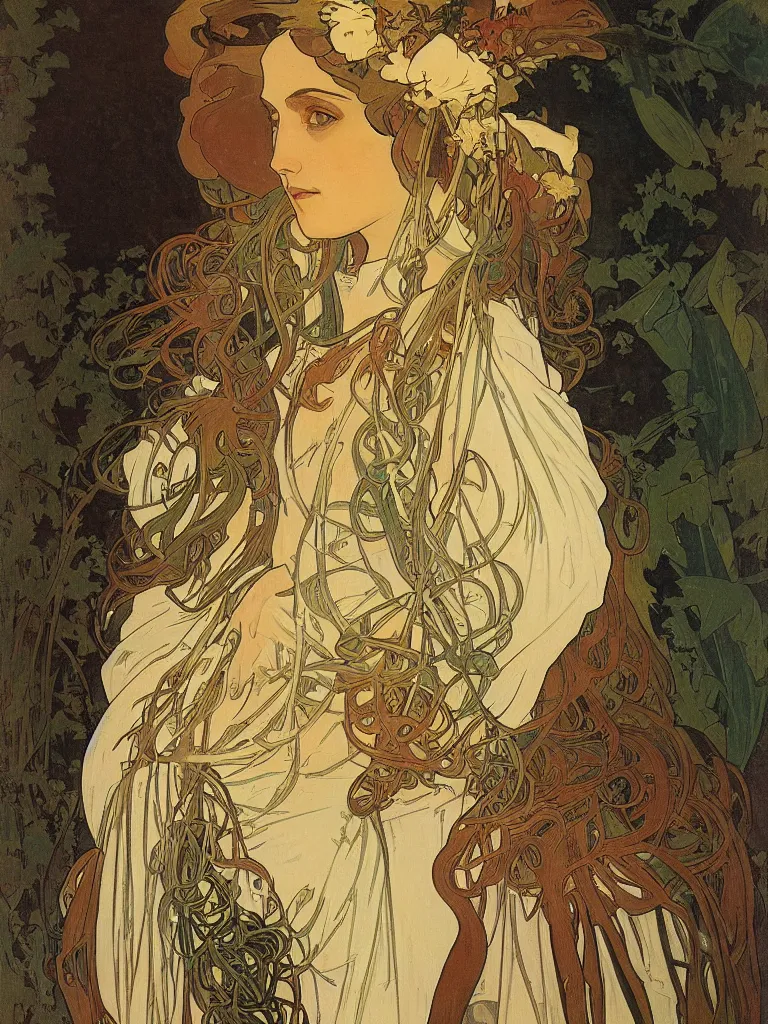 Prompt: a portrait of Erishkigal by Alphonse Mucha