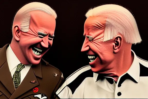 Image similar to “ very very intricate photorealistic photo of hitler and joe biden laughing together, detailed natural lighting, award - winning crisp details ”