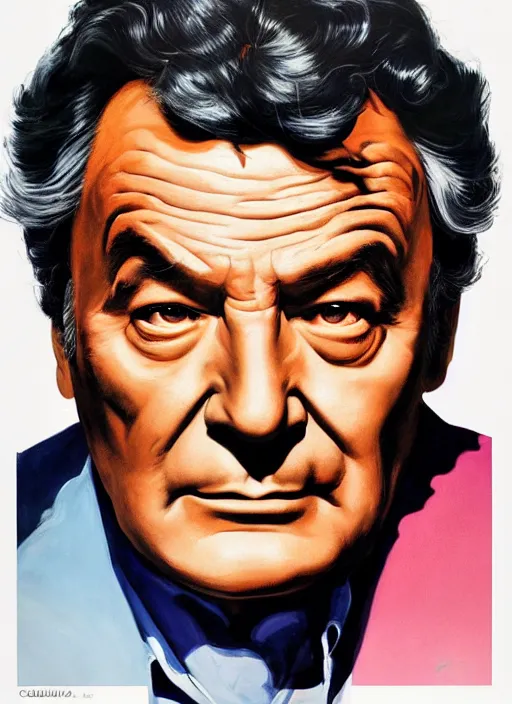 Image similar to a painting of columbo, poster art by alex ross, featured on cgsociety, neogeo, official art, movie poster, poster art